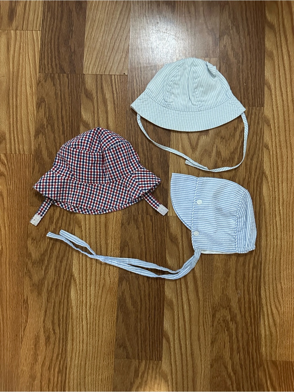 Kids Sun Hat Set - Blue Stripe & Red Gingham Styles